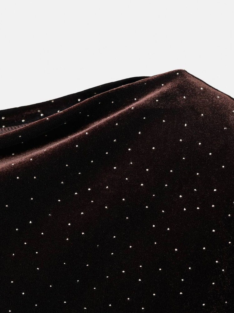 Mango Brown Mini Draped Neck Velvet Shift Dress - Image 6 of 6