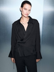 Mango Black Wrap Over Blouse - Image 3 of 7