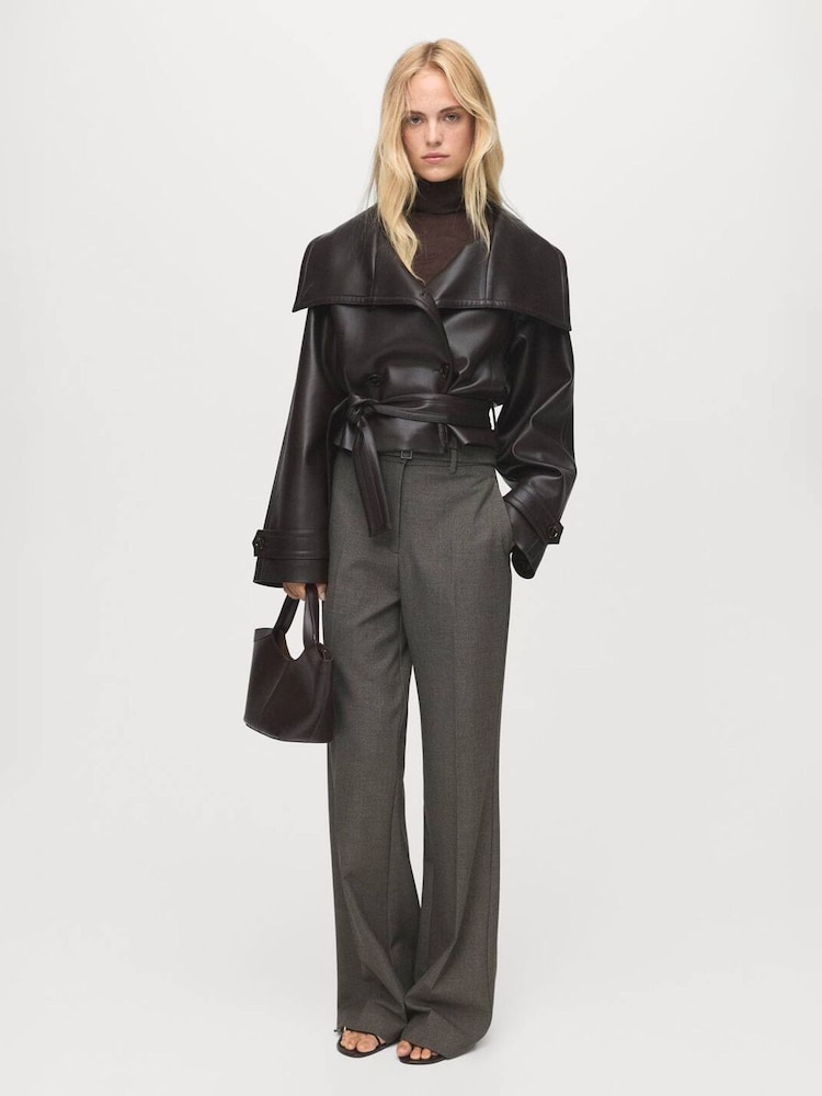 Mango Grey Belted Detailing Smart Trousers - Image 1 of 6 Mango Grey Belted Detailing Smart Trousers - Image 1 of 6