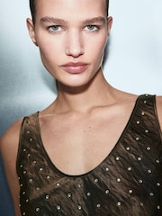 Mango Brown Embellished Hot Fix Blouse - Image 4 of 6