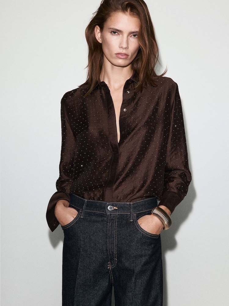 Mango Brown Embellished Shirt - Image 1 of 6