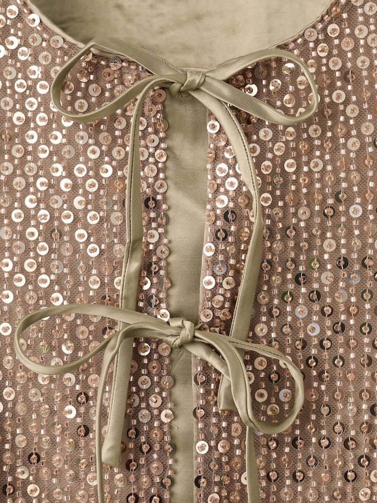 Mango Brown Sequin Bow Tie Waistcoat Top - Image 6 of 6 Mango Brown Sequin Bow Tie Waistcoat Top - Image 6 of 6