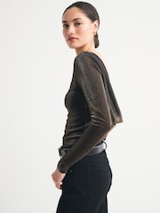 Abercrombie & Fitch Long Sleeve Mesh Cowl Back Top - Imaginea 4 din 11