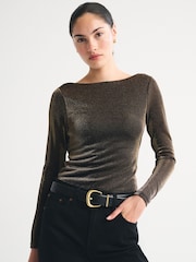 Abercrombie & Fitch Long Sleeve Mesh Cowl Back Top - Imaginea 7 din 11