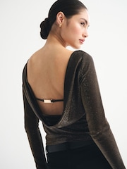 Abercrombie & Fitch Long Sleeve Mesh Cowl Back Top - Imaginea 9 din 11