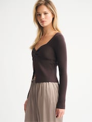 Abercrombie & Fitch Brown Bra Free Long Sleeve Twist Top - Image 5 of 7
