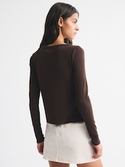 Abercrombie & Fitch Brown Long Sleeve Button Detail Square Neck Top - Image 2 of 2