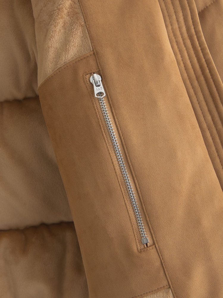 Abercrombie & Fitch Brown Suede Short Puffer Jacket - Image 3 of 3 Abercrombie & Fitch Brown Suede Short Puffer Jacket - Image 3 of 3