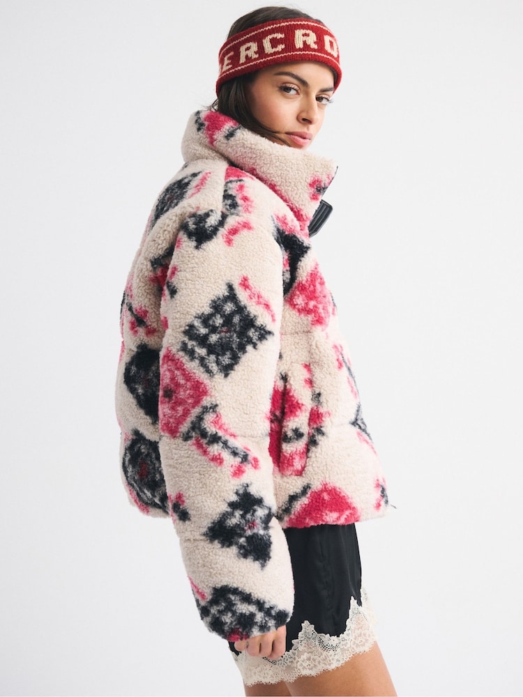 Abercrombie & Fitch Cream Suede Short Puffer Jacket - Image 2 of 7