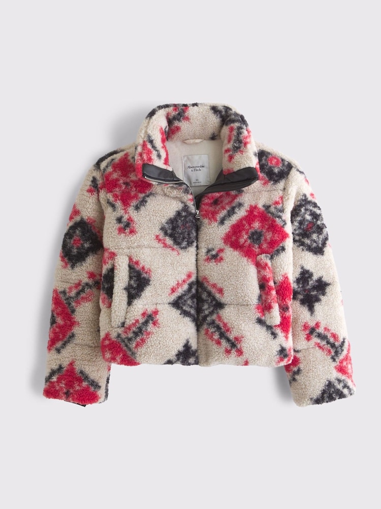 Abercrombie & Fitch Cream Suede Short Puffer Jacket - Image 7 of 7