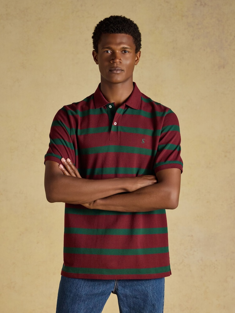 Joules Woody Green & Port Striped Cotton Pique Polo Shirt - Image 1 of 9