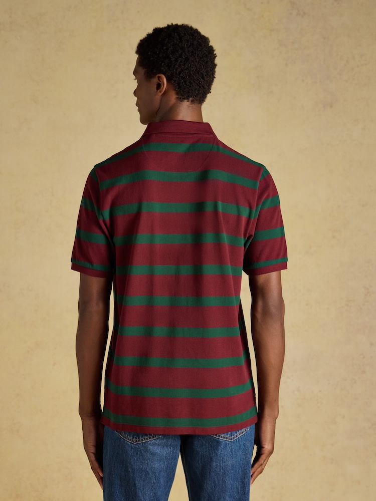 Joules Woody Green & Port Striped Cotton Pique Polo Shirt - Image 2 of 9