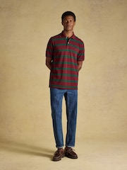 Joules Woody Green & Port Striped Cotton Pique Polo Shirt - Image 6 of 9