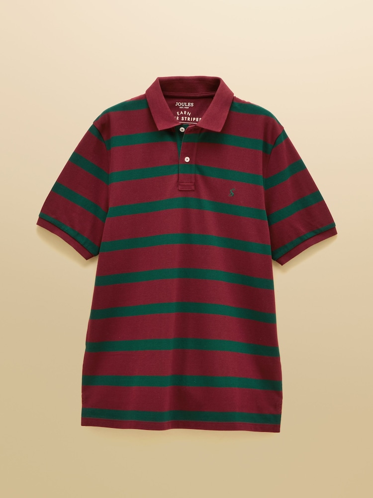 Joules Woody Green & Port Striped Cotton Pique Polo Shirt - Image 9 of 9