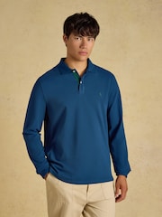 Joules Blue Long Sleeve Cotton Pique Polo Shirt - Image 1 of 9