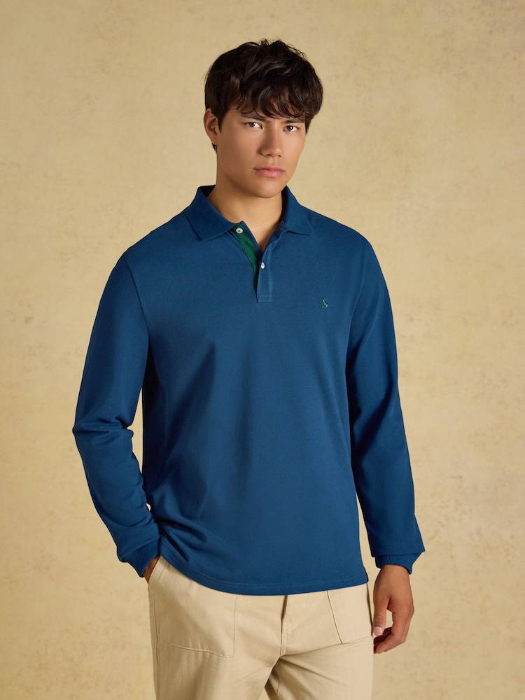 Joules Blue Long Sleeve Cotton Pique Polo Shirt - Image 1 of 9 Joules Blue Long Sleeve Cotton Pique Polo Shirt - Image 1 of 9