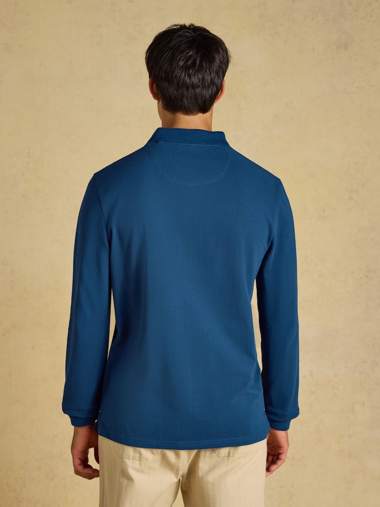 Joules Blue Long Sleeve Cotton Pique Polo Shirt - Image 2 of 9 Joules Blue Long Sleeve Cotton Pique Polo Shirt - Image 2 of 9