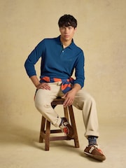 Joules Blue Long Sleeve Cotton Pique Polo Shirt - Image 3 of 9