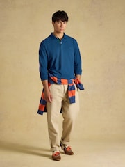 Joules Blue Long Sleeve Cotton Pique Polo Shirt - Image 5 of 9