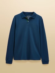 Joules Blue Long Sleeve Cotton Pique Polo Shirt - Image 9 of 9