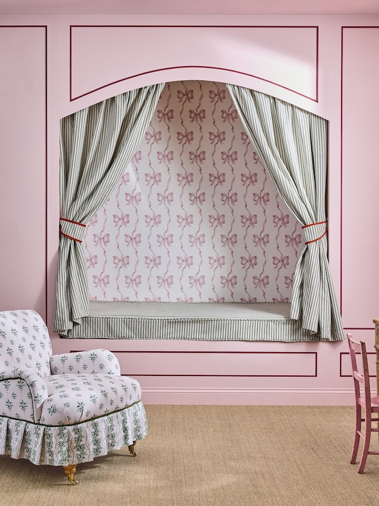 Cath Kidston Pink and Red Ribbon Bow 10M Wallpaper - Image 1 of 5 Cath Kidston Pink and Red Ribbon Bow 10M Wallpaper - Image 1 of 5