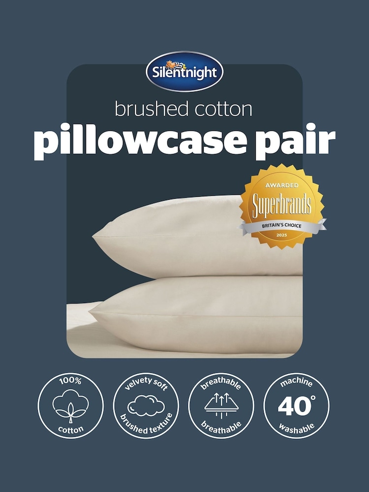 Silentnight Almond White Brushed Cotton Pillowcase Pair - Image 6 of 6 Silentnight Almond White Brushed Cotton Pillowcase Pair - Image 6 of 6