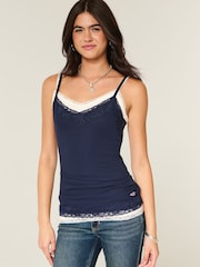 Hollister Blue Strappy Lace Atrim Slim and Snatch Camisole - Image 1 of 4