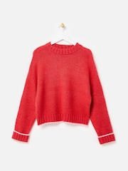 Oliver Bonas Red Trim Crew Neck Knitted Jumper - Image 1 of 6