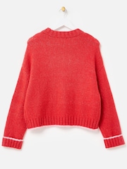 Oliver Bonas Red Trim Crew Neck Knitted Jumper - Image 2 of 6