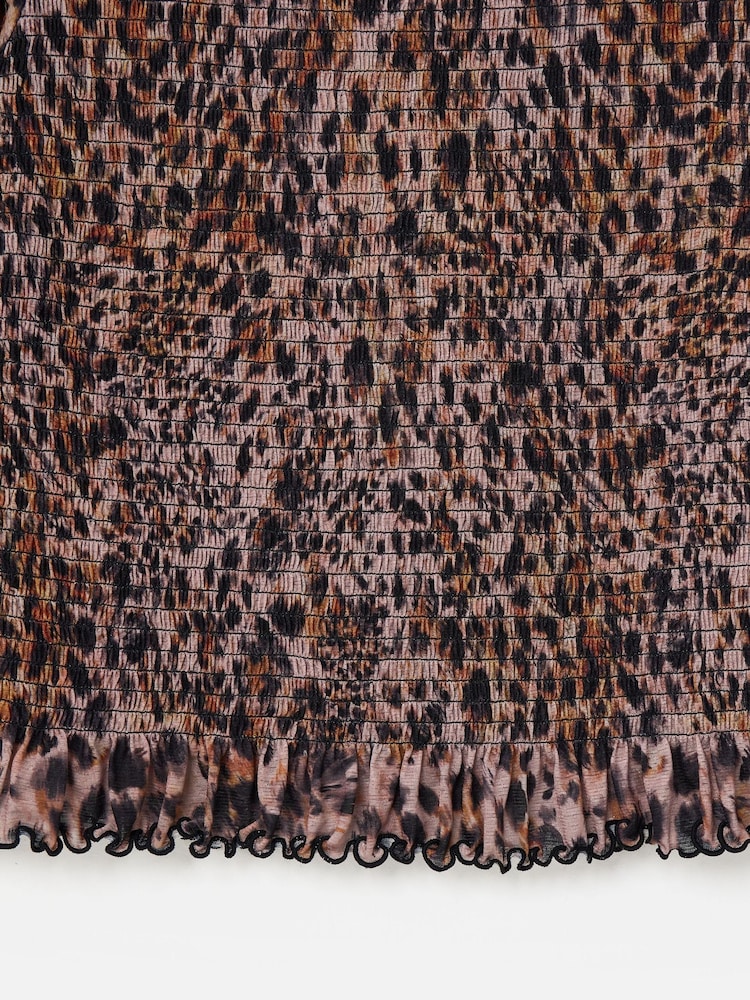 Oliver Bonas Brown Animal Print Shirred Mesh Top - Image 8 of 8 Oliver Bonas Brown Animal Print Shirred Mesh Top - Image 8 of 8