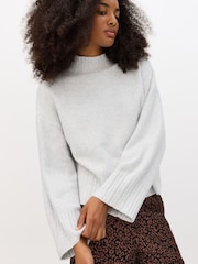 Oliver Bonas Grey Sparkle Funnel Neck Knitted Jumper - Image 1 of 8