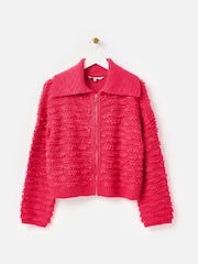 Oliver Bonas Pink Loop Zip Up Collared Knitted Bomber Jacket - Image 3 of 8