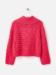 Oliver Bonas Pink Loop Zip Up Collared Knitted Bomber Jacket - Image 4 of 8