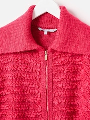 Oliver Bonas Pink Loop Zip Up Collared Knitted Bomber Jacket - Image 5 of 8