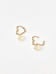 Oliver Bonas Gold Tone Akira Cubic Zirconia Star Charm Heart Shaped Hoop Drop Earrings - Image 2 of 4