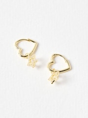 Oliver Bonas Gold Tone Akira Cubic Zirconia Star Charm Heart Shaped Hoop Drop Earrings - Image 3 of 4
