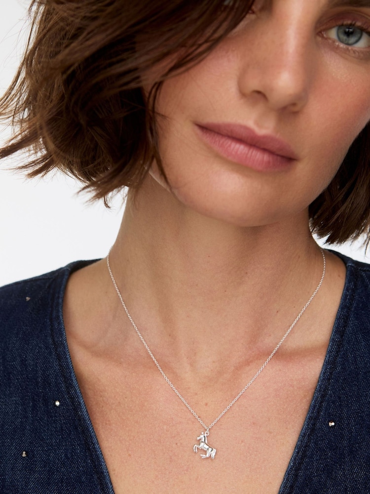 Oliver Bonas Silver Tone Buck Galloping Horse Sterling Pendant Necklace - Image 4 of 4 Oliver Bonas Silver Tone Buck Galloping Horse Sterling Pendant Necklace - Image 4 of 4