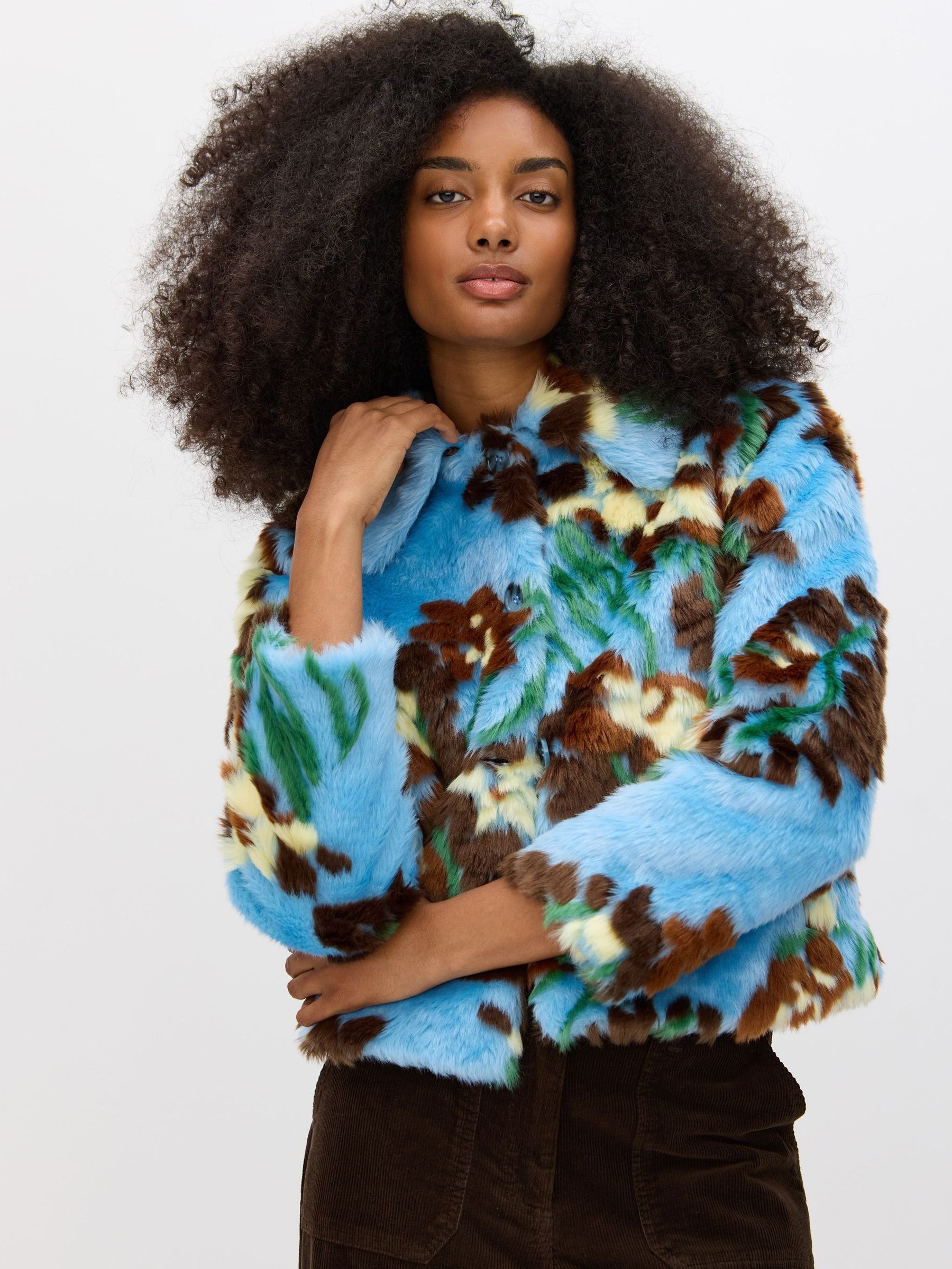Buy Oliver Bonas Blue Floral Faux Fur Coat from the Next UK online