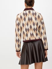 Oliver Bonas Brown Diamond Sparkle Zip Up Cardigan - Image 2 of 8