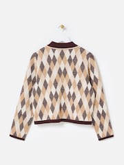 Oliver Bonas Brown Diamond Sparkle Zip Up Cardigan - Image 4 of 8