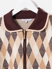 Oliver Bonas Brown Diamond Sparkle Zip Up Cardigan - Image 5 of 8