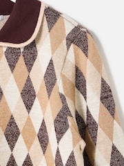 Oliver Bonas Brown Diamond Sparkle Zip Up Cardigan - Image 6 of 8