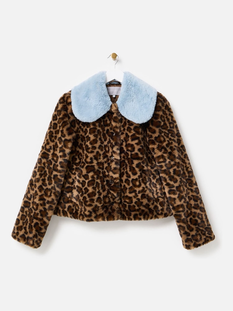 Buy Oliver Bonas Brown Leopard Print Contrast Collar Faux Fur Coat 