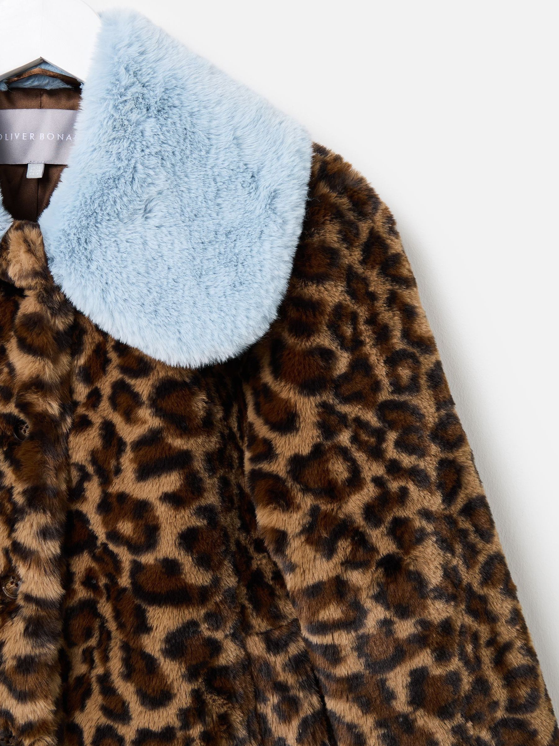 Buy Oliver Bonas Brown Leopard Print Contrast Collar Faux Fur Coat
