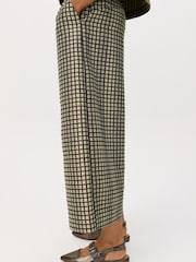 Oliver Bonas Green Checked Jacquard Cropped Wide Leg Trousers - Image 1 of 7