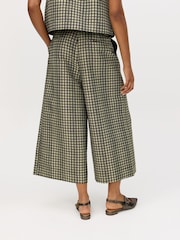 Oliver Bonas Green Checked Jacquard Cropped Wide Leg Trousers - Image 2 of 7