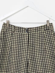 Oliver Bonas Green Checked Jacquard Cropped Wide Leg Trousers - Image 5 of 7