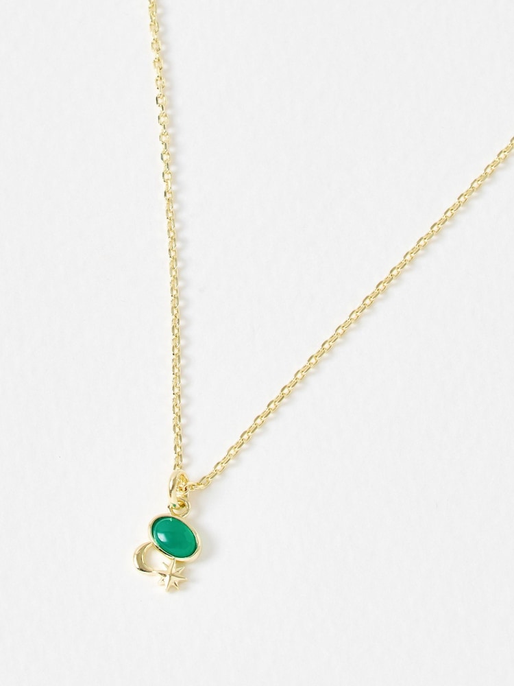 Oliver Bonas Green Celeste Moon & Star Onyx Inlay Pendant Necklace - Image 2 of 4