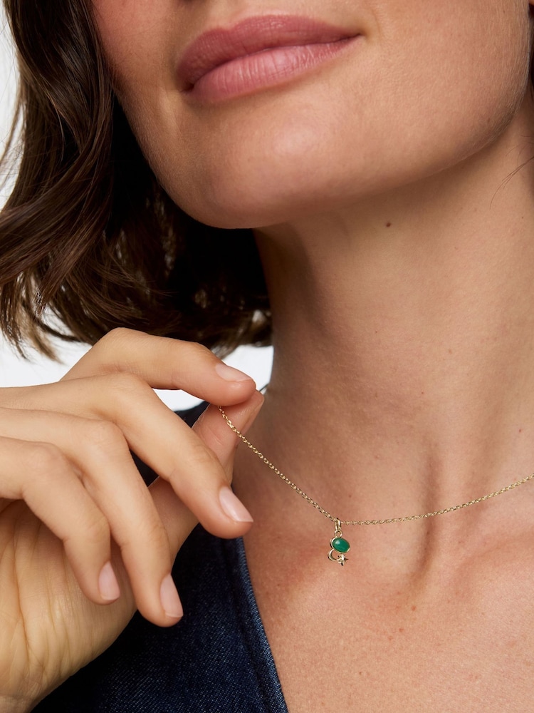 Oliver Bonas Green Celeste Moon & Star Onyx Inlay Pendant Necklace - Image 4 of 4