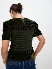 Oliver Bonas Green Velvet Shirred Bodice T-Shirt - Image 2 of 7